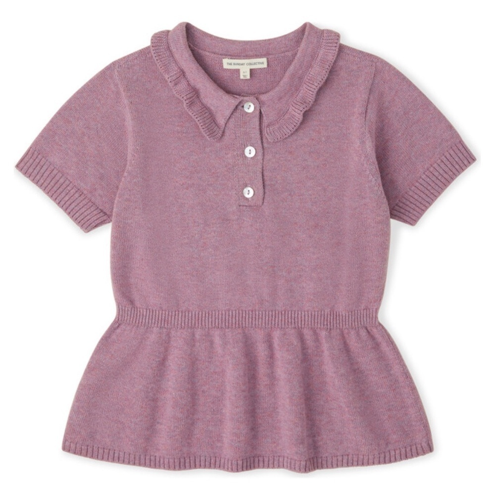 The Sunday Collective Lavender Ruffle Knit Polo In Lavender Size 8-9y